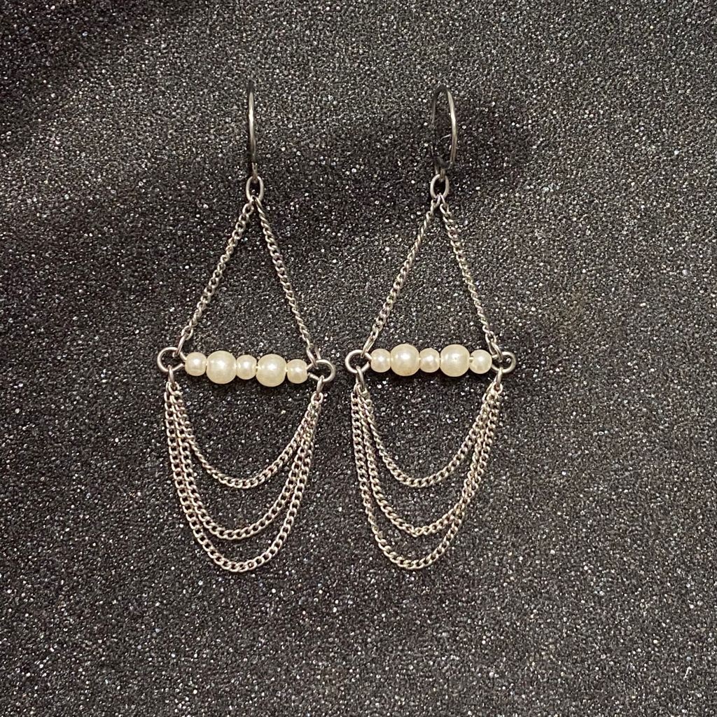 Mini Pearl Triple Chain Earrings